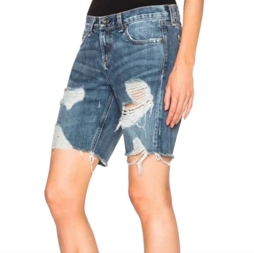 RAG & BONE Distressed Mid-Rise walking  cut-off jean shorts W1932K165COO sz 25